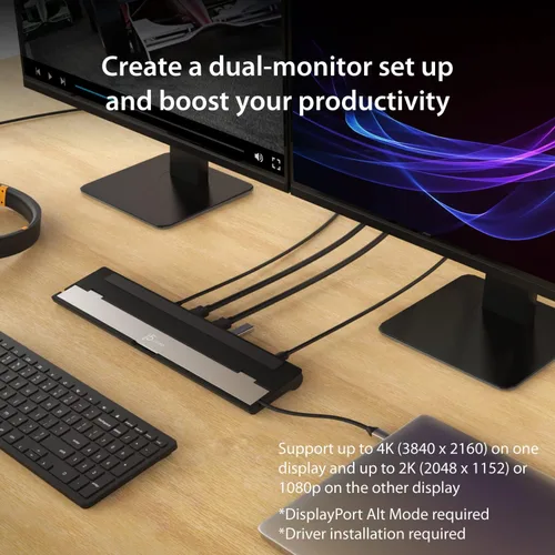 Miniatura 3 de j5create Estación de acoplamiento HDMI dual USB-C (10 en 1), pantalla HDMI dual 4K + 1080p, USB-A x3 de 5 Gbps, lector de tarjetas SD, PD 100 W