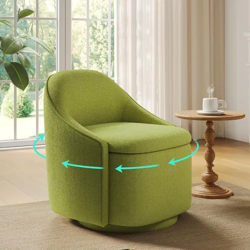 Miniatura 16 de LINSY Silla Giratoria de Acento con Almacenamiento, Cómodas Sillas de Barril de Chenilla, Pequeño Sillón Moderno Giratorio de 360 Grados para Sala