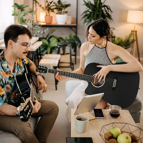 Miniatura 7 de Kit de guitarra electroacústica Vangoa para zurdos, tamaño completo, para principiantes adultos, con EQ de 4 bandas incorporado, bolsa, afinador