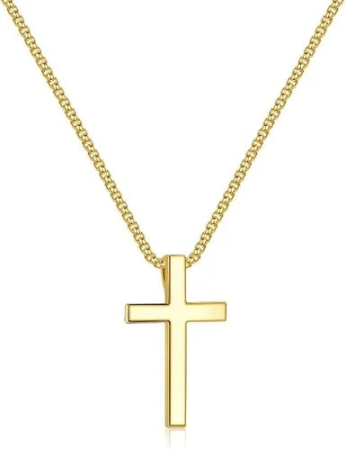 Ursteel 925 Sterling Silver Cross Pendant Cross Necklace for Men, Mens Cross Necklace 18K Gold Black Silver Stainless Steel Chain Necklace for Men