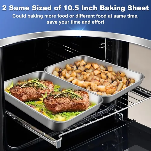Miniatura 5 de P&P CHEF Bandeja para hornear galletas de 10.5 pulgadas, bandeja de acero inoxidable para cocina, utensilios para horno para múltiples usos, aspecto