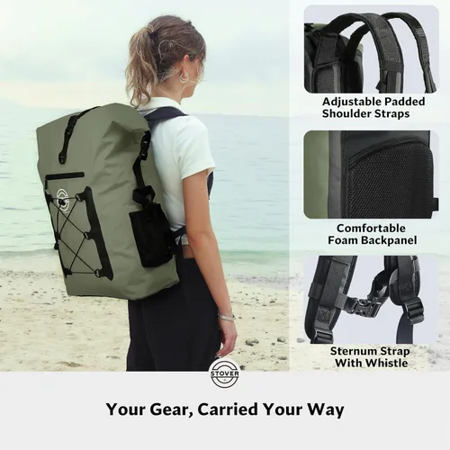 Miniatura 3 de STOVER 5/10/25/30/40/55L Waterproof Dry Bag- Roll-Top Backpack w/Phone Case- Kayaking, Hiking, Camping, Boating- Men/Women 55L Verde