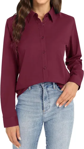 Miniatura 6 de Camisas de vestir para mujer, de manga larga, con botones, formales, sin arrugas, lisas, para trabajo, negocios, oficina, tops básicos