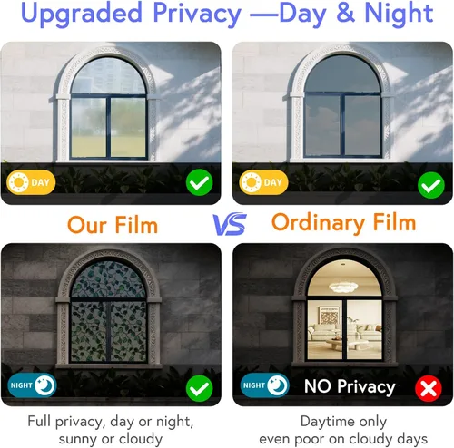 Miniatura 5 de SOMWISE Película de privacidad para ventana con herramientas, privacidad diurna y nocturna, decoración de vitrales de adherencia estática, tinte