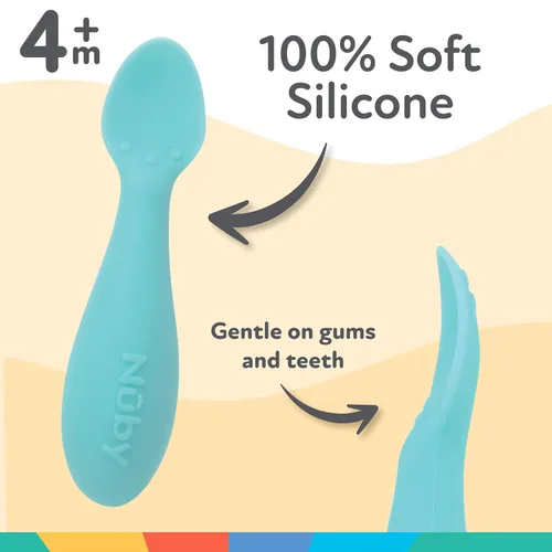 Miniatura 3 de Nuby Mini cucharas de silicona - (paquete de 2) cucharas de destete para bebés - 4+ meses - Aqua