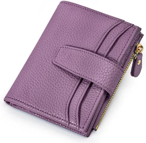 Miniatura 10 de oscaurt Billetera pequeña para mujer con bloqueo RFID, de dos pliegues, compacta, para tarjetas de crédito, de piel, con bolsillo con cremallera