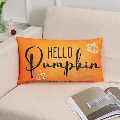 Miniatura 2 de wyooxoo Fundas de almohada otoñales de 12 x 20 pulgadas, fundas de almohada de otoño con texto en inglés "Hello Pumpkin", fundas de almohada