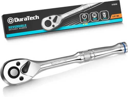 DURATECH Trinquete de accionamiento de 3/8 pulgadas, llave de trinquete de liberación rápida, 72 dientes, interruptor reversible, chapado en cromo