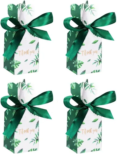 KUPOO 50 cajas de dulces para boda, fiesta de cumpleaños, caja de regalo con decoración de cinta verde para boda, despedida de soltera, baby shower,