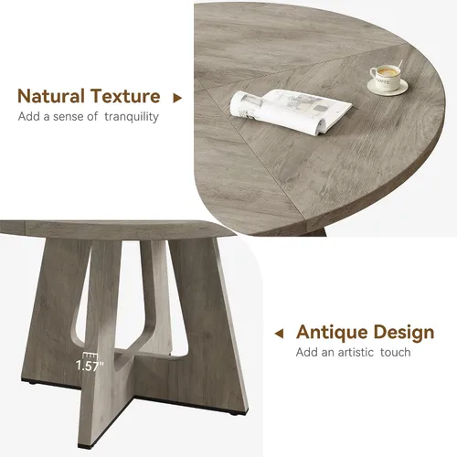 Miniatura 6 de GarveeHome Juego de mesa de comedor redonda grande de 47 pulgadas para 4 a 6, mesa de comedor de granja con parte superior y patas de madera