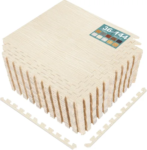 Miniatura 14 de Sorbus Losetas de suelo de madera veteada, esteras de espuma EVA entrelazadas, losetas de 3/8" de grosor para suelos de madera, esteras de ejercicio