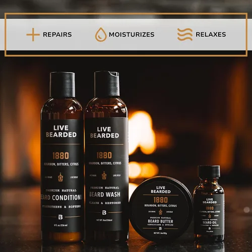 Miniatura 4 de Live Bearded Kit completo de aseo para barba, lavado, acondicionador, mantequilla y aceite, fabricado en los Estados Unidos con ingredientes