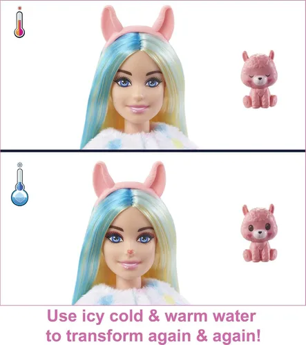 Miniatura 3 de Barbie Muñeco Cutie Reveal, disfraz de felpa de llama de la serie de fantasía, 10 sorpresas, incluyendo mini mascota y cambio