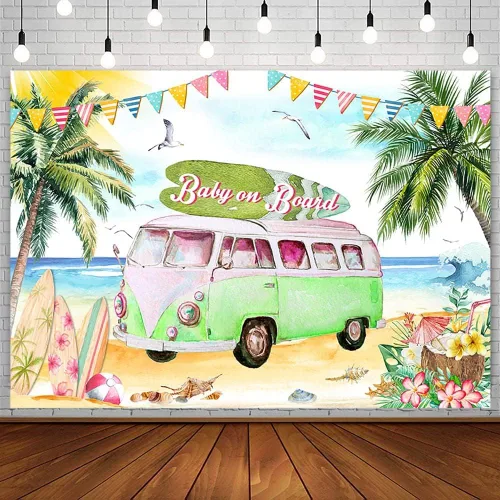 Miniatura 8 de AIBIIN Telón de fondo para baby shower de bebé a bordo de 7 x 5 pies para niño, tropical, verano, mar, playa, baby shower, fotografía, fondo