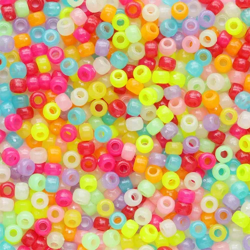 Artesanías Multicolor Noche Resplandor Mix Beads 0.236x0.354 in, Pony Beads Total Aproximadamente 1000pcs Mezcla multicolor de brillo nocturno