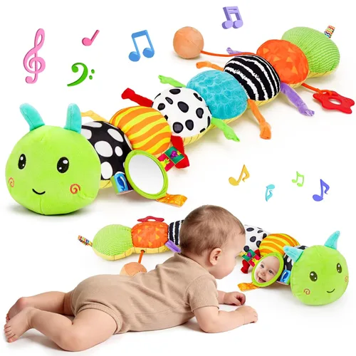 Juguetes sensoriales para bebés de 0 a 6 meses, animal musical de peluche con forma de oruga para bebés de 0 a 3 a 6 a 12 meses, tiempo de barriga