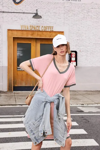 Miniatura 5 de Ekouaer Camisón de manga corta para mujer, cuello en V, cómodo, camisón S-XXL