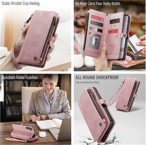 Miniatura 3 de Defencase Funda compatible con Galaxy A13 5G con tarjetero de bloqueo RFID para mujeres y hombres, correa magnética de piel sintética con cierre