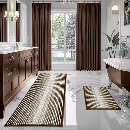 Miniatura 21 de BSICPRO Juegos de Alfombras y Tapetes para Baño, Juego de Alfombra de Baño de Felpilla Gruesa Absorbente de 2 Piezas Antideslizante, Tapetes Suaves