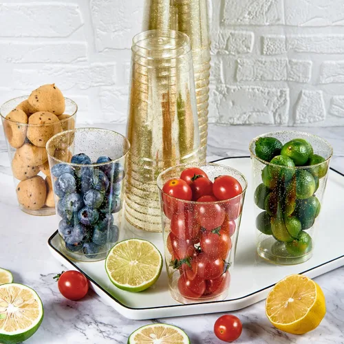 Miniatura 6 de JOLLY CHEF Paquete de 100 vasos de plástico dorados de 12 onzas, vasos dorados desechables, vasos de fiesta resistentes para bodas, Acción
