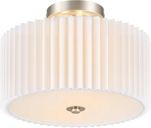 Miniatura 15 de VONLUCE Lámpara de techo semiempotrada de 12.2 pulgadas, moderna lámpara de techo de 2 luces con pantalla de tambor plisada blanca, 2 enchufes E26