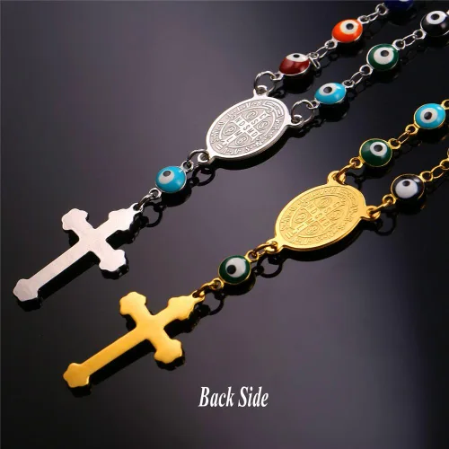 Miniatura 6 de U7 Christian Bracelets Stainless Steel 18K Gold Plated Cross Bracelet, Saint Bendict Bracelet, Rosary Bracelets for Men Women