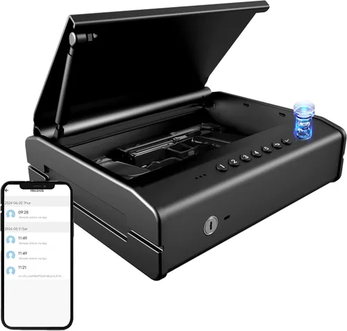 PINEWORLD Caja fuerte para pistola, funda de pistola, caja de pistola biométrica segura para coche, cajas fuertes de pistola con huella dactilar,