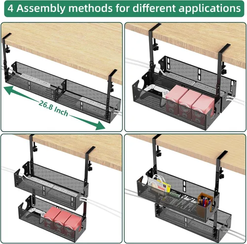 Miniatura 7 de Bandeja de gestión de cables debajo del escritorio de varios modelos 2 paquetes Gestión de cables debajo del escritorio de metal Gestión de cables
