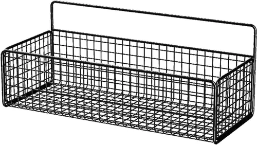 Cestas colgantes de alambre de cocina, organizador de frutas negro para montaje en pared, sin perforaciones, soporte de metal pequeño para gabinete