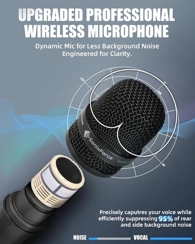 Miniatura 3 de Micrófonos inalámbricos, micrófono de karaoke profesional, sistema UHF de doble micrófono con rango de 260 pies, micrófono portátil de metal