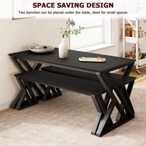 Miniatura 5 de GAOMON Juego de mesa de comedor de 55 pulgadas para 4-6, juego de mesa de cocina con 2 bancos, juego de mesa de comedor rectangular con marco