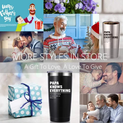 Miniatura 7 de momocici Vaso de 20 onzas con texto en inglés "Papa Knows Everything". Regalos para papá de hija, hijo, esposa. Regalos de cumpleaños, regalos