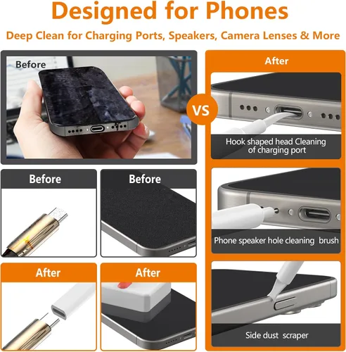 Miniatura 3 de Kit de limpieza de teléfono celular, kit de limpieza para iPhone para puerto de carga, kit de limpieza de teclado para Airpods/Android/USB Blanco