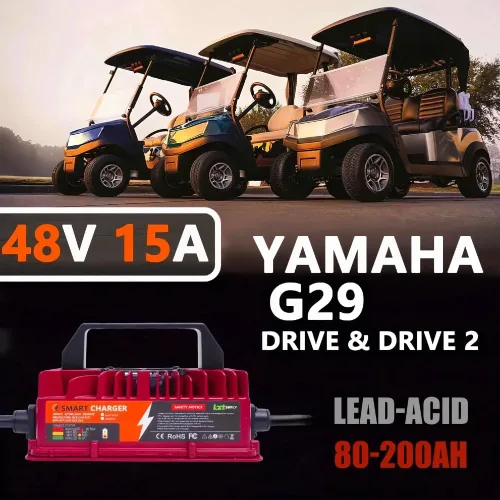 Miniatura 8 de Cargador de batería para carrito de golf de 48 V y 15 amperios para Yamaha G29 con enchufe de hoja de 3 pines mejorado, cargador inteligente