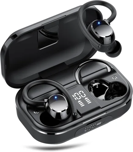 Miniatura 8 de Auriculares inalámbricos para orejas pequeñas, auriculares deportivos estéreo de alta fidelidad Bluetooth 5.3 con ganchos para los oídos, Negro