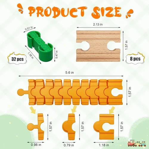 Miniatura 2 de Accesorios de madera para rieles de tren, 44 piezas de conectores de madera para riel, compatibles con todas las principales marcas de tren, regalo