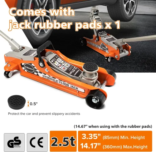 Miniatura 2 de gato de piso de perfil bajo de 2.5 toneladas para carreras, construcción de acero de alta resistencia, rango de elevación 8.51 cm-36 cm