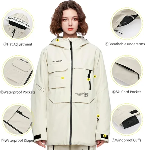 Miniatura 4 de Chaqueta de Esquí Abrigo de Snowboard Nieve Invierno Impermeable Aislada Resistente al Viento Holgada Cálida con Capucha para Hombres Mujeres