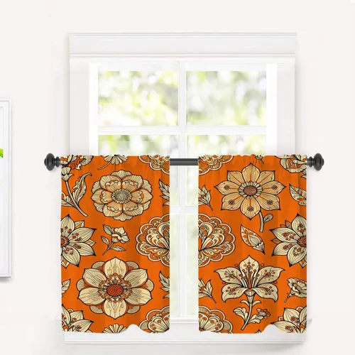 Miniatura 96 de Cortinas de cocina de hojas de arce otoñales para ventanas, hojas verdes y rojas sobre cenefas opacas negras, tratamientos de ventana de poliéster