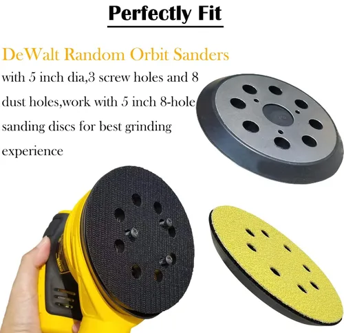 Miniatura 4 de Paquete de 2 almohadillas de lijadora de repuesto de metal de 5 pulgadas y 8 agujeros para lijadora Dewalt - Almohadillas de lijado de gancho