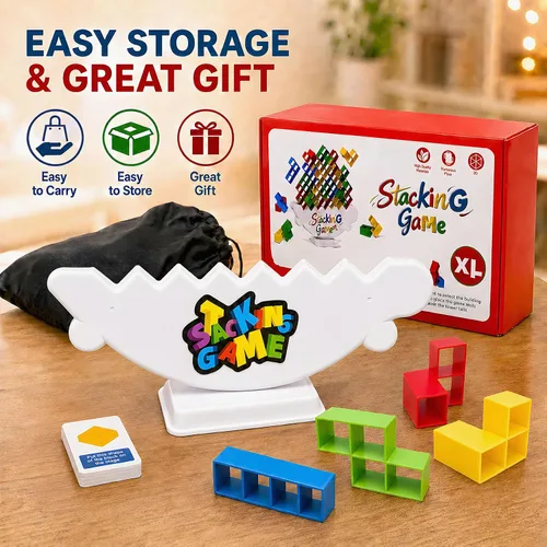 Miniatura 4 de BBnote Juego gigante XL de 48 piezas para adultos y niños, juegos de torre de mesa Tetra para fiesta de viaje familiar, juguete apilable