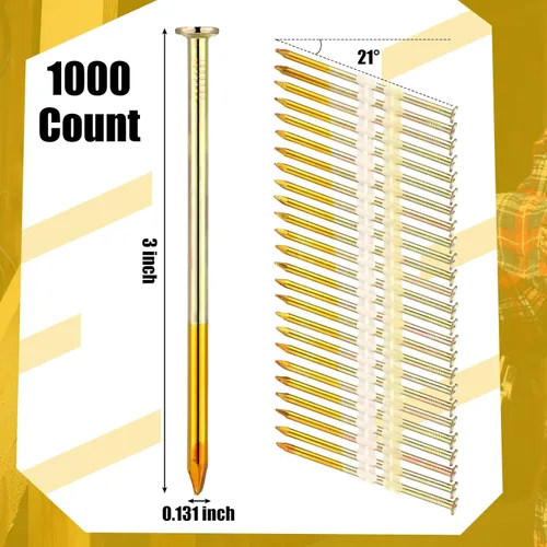 Miniatura 2 de Pasimy 1000 por caja, 3 x 0.131 pulgadas, clavos de marco de 21 grados por ejemplo, mango liso de plástico, galvanizado, cabeza redonda, clavos