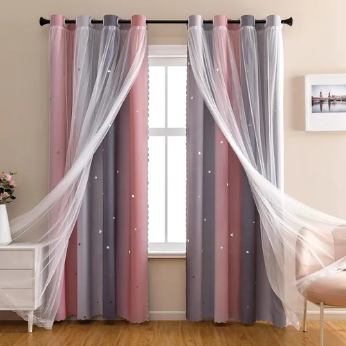 Miniatura 34 de XiDi Cortinas opacas con estrellas para habitaciones de niños, cortinas verdes para ventana de dormitorio de niños, azul y gris, 52 pulgadas de Azul