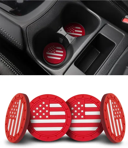 Miniatura 7 de 4 paquetes de posavasos para coche, portavasos universales con bandera americana de silicona antideslizante, accesorios para el interior del coche