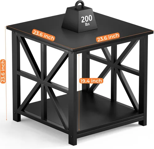 Miniatura 3 de GreenForest - Mesa de noche con estante de almacenamiento de 2 niveles, mesa auxiliar grande de 61 cm para sala de estar, mesita moderna para Negro
