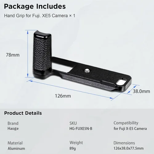 Miniatura 6 de Haoge Empuñadura para Fujifilm XE5 Cuerpo de cámara en forma de L Soporte de agarre HG-FUXE5N-B Negro con placa estándar Arca-Swiss