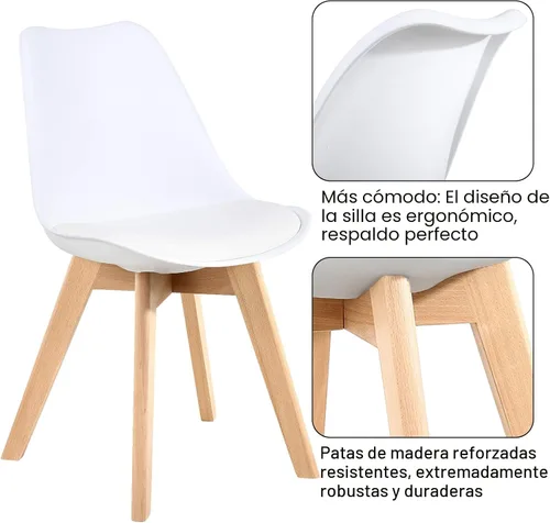 Miniatura 9 de LSSBOUGHT Sillas de comedor modernas de mediados de siglo, silla auxiliar de plástico con acolchado suave y patas de madera para comedor, sala