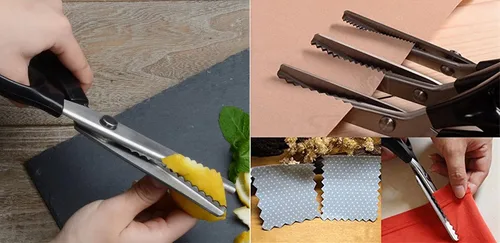Miniatura 4 de Tijeras de tela para pintar, tijeras negras profesionales con mango de acero inoxidable festoneado dentado para cuero, sastrería, manualidades