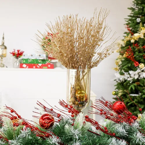 Miniatura 4 de Joyhalo Paquete de 24 púas y aerosoles para árbol de Navidad, decoraciones de relleno de árbol de Navidad, adornos de tallo de bayas con purpurina
