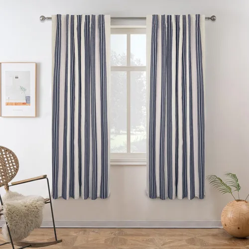 Miniatura 34 de DriftAway Chris Linen - Cortinas opacas con capa térmica y reductora de sonido, 63 pulgadas de largo para dormitorio, cortinas estampadas a rayas